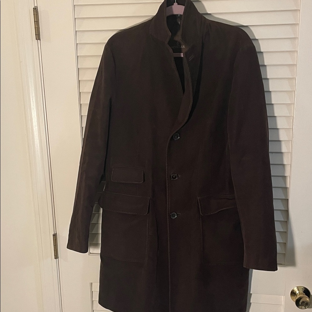 Moncler Chester Vintage Chocolate  Brown Textured 3 Button Trench Coat